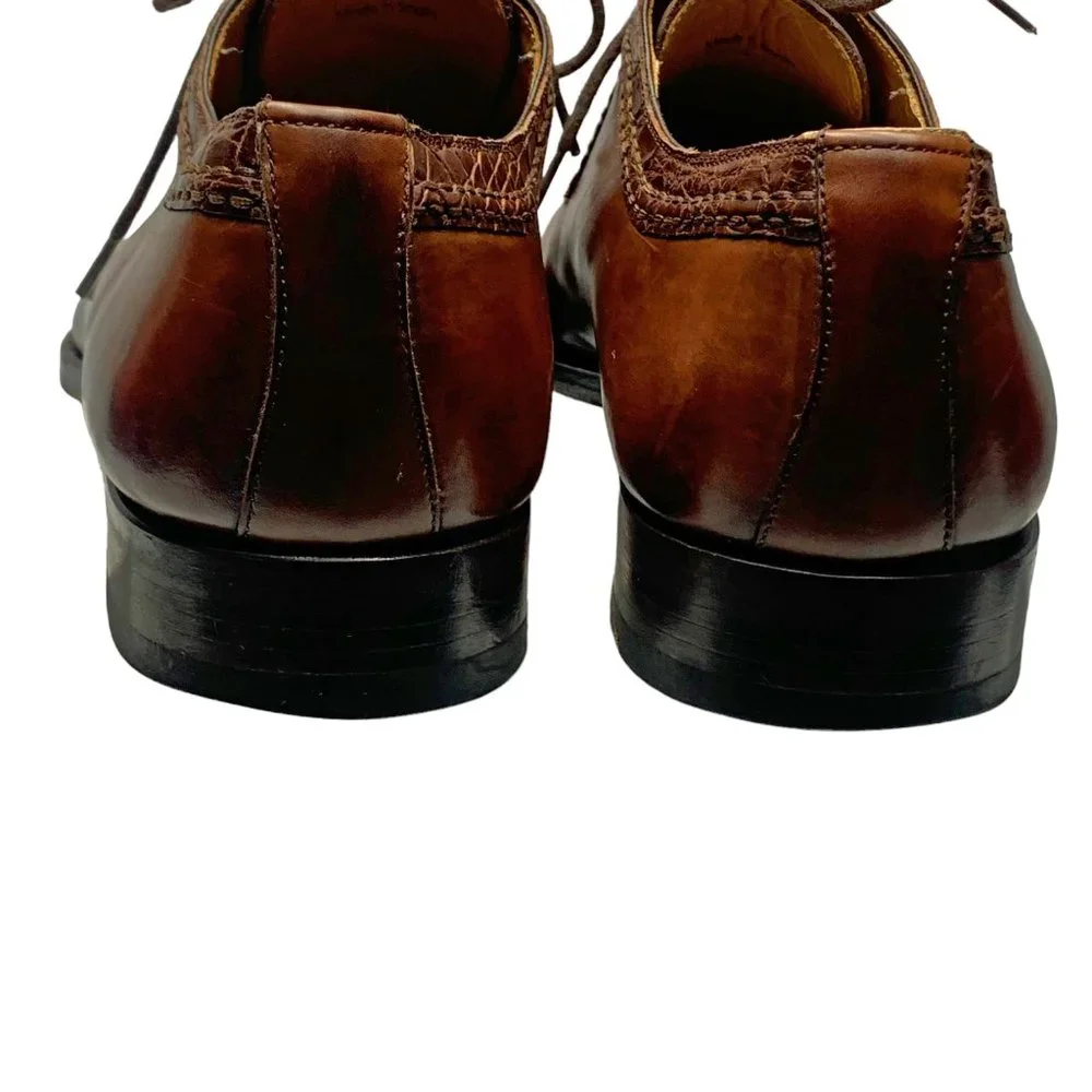 MAGNANNI Brown‎ Calfskin & Crocodile Medallion Toe Dress Brogues